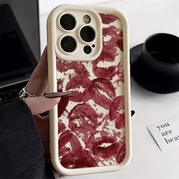 Силиконовые чехлы для телефонов Red Lips для iPhone 16 15 11, чехол для iPhone 13 12 14 15 Pro Max XS Max X XR 7 8 Plus SE 2022, модный женский мягкий противоударный чехол iPhone 15 бежевый