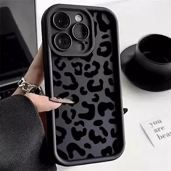 Силиконовый чехол с леопардовым принтом для iPhone 16 15 12 13 11 14 Pro Max XR XS Max X 7 8 Plus SE 2022 3 2 Мягкий противоударный силиконовый чехол-бампер Fundas iPhone 15 чёрный