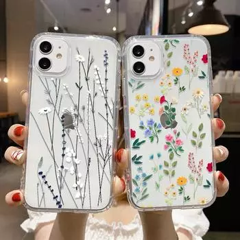 Силиконовый чехол с цветком для Iphone 13 Pro Max, чехол для Iphone 14 Pro Max 12 11 7 8 Plus Xr X Xs Se 2020 2022, прозрачный чехол Funda For iphone 11 Pro
