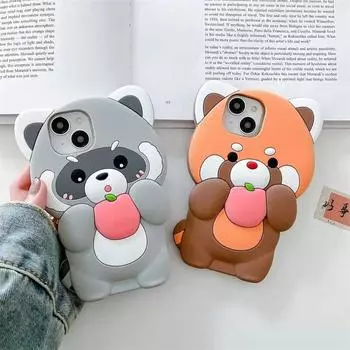 Силиконовый чехол с милым енотом для iPhone 15 14 13 12 11 Pro Max с мультяшным рисунком iPhone 11 серый