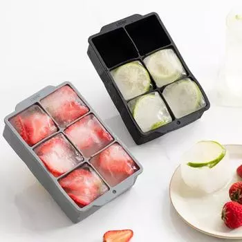 Силиконовый лоток для кубиков льда с крышкой, 6 полостей, штабелируемая квадратная форма для льда для виски, коктейлей, супов с бурбоном, легко выпускаемый медленно тающий льдогенератор, не содержащий бисфенола А серый