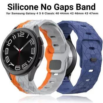 Силиконовый ремешок без зазоров для Samsung Galaxy Watch 6 Classic 43 мм 47 мм 5 pro 45 мм 4 42 46 мм 40 44 мм резиновый ремешок Correa мужской браслет Galaxy 6classic 47mm чёрный