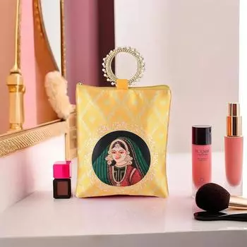 Silk Small Hand Bags for Women Stylish with Zip & Handle | Handheld Bags for Women | Ethnic Ladies Purse Handbag for Return Gifts | Maharani Print