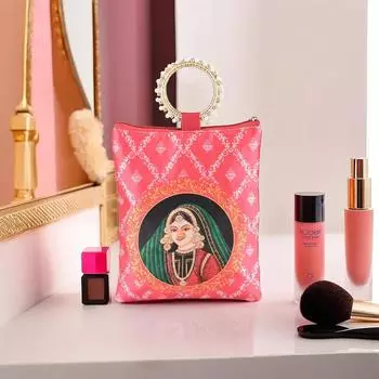 Silk Small Hand Bags for Women Stylish with Zip & Handle | Handheld Bags for Women | Ethnic Ladies Purse Handbag for Return Gifts | Maharani Print