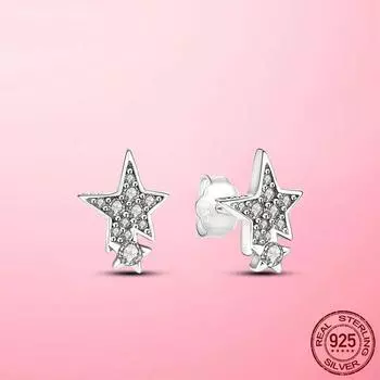 Silver 925 Earrings Silver 925 Sparkling Asymmetric Stars Stud Earrings for Women Fashion Silver 925 Earring Jewelry Gift