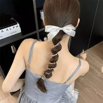 Silver Bow Telephone Line Headband Straight Braid Hair Tie Creative Telephone Wire Hair Rope Girl S