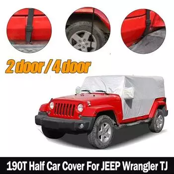 Silver Car Cab Covers for Jeep Wrangler JK JL TJ Hardtop 2/4 Doors 2007-2024 Outdoor 190T Oxford Half Protector Cover
