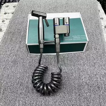Silver/Grey/Black Stainless Steel Handheld Toilet Sprayer Bidet Faucet Shower Head G1/2 One In And Two Out Faucet Angle Valve серый