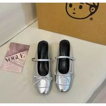 Silver half drag inside and outside wear height increase 5cm bow Mary Jane small fashion height increase shoes 34
