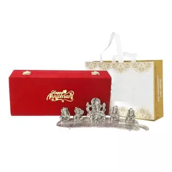 Silver Musical Ganesh God Idol with Beautiful Happy Box & Carry Bag with 1 Year Warranty | Used for Mandir, Birthday Gift, Wedding Return Gift