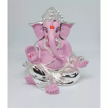 Silver Pink Plated Gaddi Ganesha for Car Dashboard Ganesha Murti Ganpati Idol for Home Decor Puja Lord Ganesh Statue