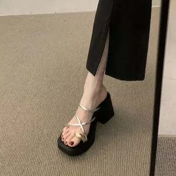 Silver toe platform sandals women s summer new retro outer wear versatile height increase muffin bottom casual 35 серебряный