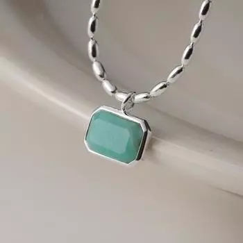 Silvology, настоящее серебро 925 пробы, натуральный амазонит, квадратный кулон, ожерелье для женщин, цепочка с оливковыми бусинами, простые роскошные ювелирные изделия серебряный