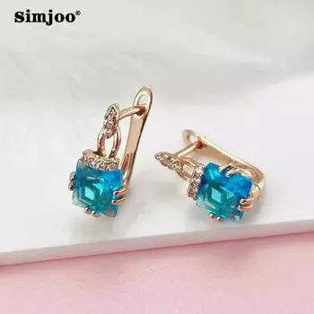 SIMJOO модные серьги из розового золота женские маленькие простые геометрические квадратные серьги с синим цирконием