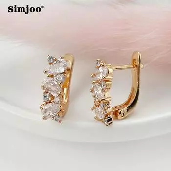 SIMJOO модные серьги из розового золота для женщин с простым дизайном, сенсорные серьги с каплями воды и цирконием