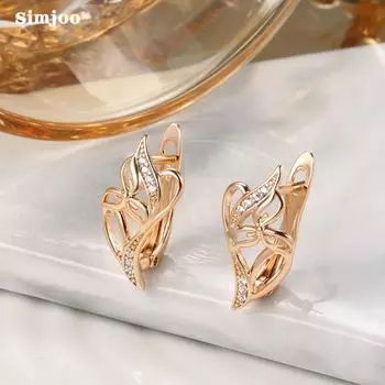 SIMJOO модные серьги с цирконом из розового золота, простые серьги с цветочным принтом для женщин