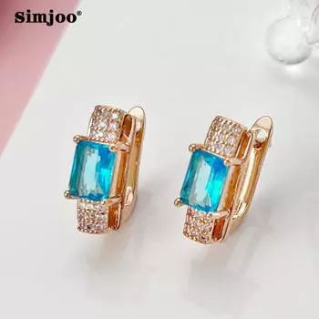 SIMJOO модные серьги с цирконом розового золота, сапфировые серьги для женщин