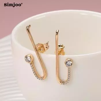 SIMJOO Модные серьги с геометрическими линиями и цирконом, простой дизайн, французский крючок