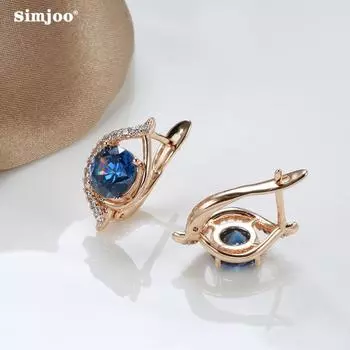 SIMJOO Модные женские серьги из розового золота с простыми геометрическими серьгами из синего циркона