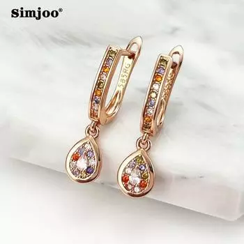 SIMJOO Простые серьги в форме сердца с цветным цирконом и серьги из розового золота 585 пробы