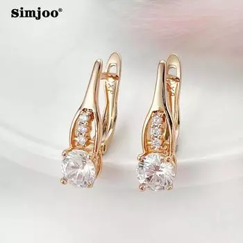 SIMJOO серьги с цирконием, шикарные простые серьги цвета розового золота для женщин