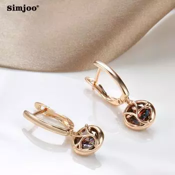 SIMJOO Стильные простые длинные серьги из розового золота с каплями воды, темпераментные французские серьги