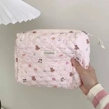 Симпатичная розовая женская косметичка для макияжа, стеганые хлопковые дорожные сумки для хранения, портативная сумка для стирки, клатч, сумки, сумка для мамы