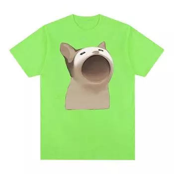 Симпатичная забавная футболка с рисунком Pop Cat Meme, мужская и женская модная футболка в стиле ретро в стиле Харадзюку, летняя повседневная футболка большого размера из 100% хлопка S чёрный