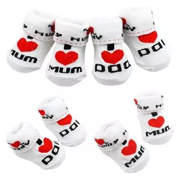 Симпатичные детские хлопковые носки, белые, I Love Mum / Dad 0-6 месяцев для новорожденных мальчиков и девочек