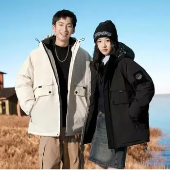 Simple and fashionable autumn and winter warm style to overcome the simple large fur collar loose cold-proof mid-length white duck down jacket M