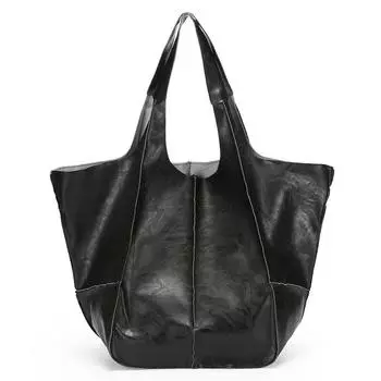 Simple and Spliced Large Soft Leather Single-shoulder Tote Bag with Large Capacity