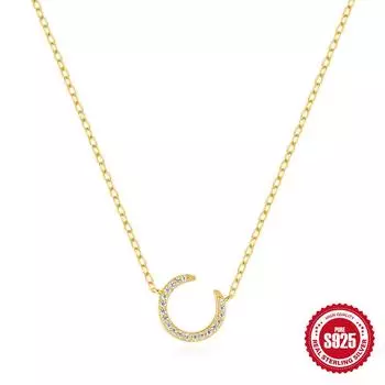 Simple And Versatile S925 Sterling Silver Classic Crescent Element Diamond Fashion Necklace Clavicle Chain 925 silver золотой