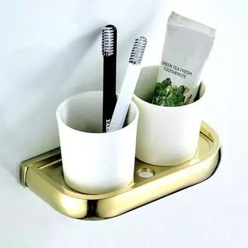 Simple brass gold-plated toothbrush holder Gold Rustle cup Toothbrush set Double Rustle cup Toothbrush holder double cup жёлтый