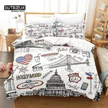Simple Cartoon Pattern Duvet Cover Set, Art Bedding Set, Soft Comfortable Breathable Duvet Cover, For Bedroom Guest Room Decor EU Single 135x200cm