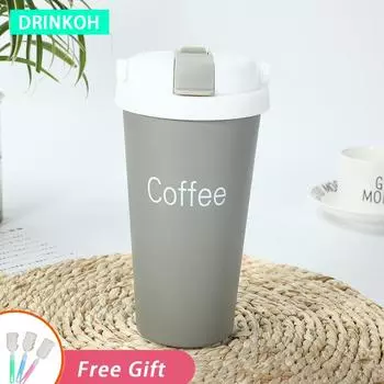 Simple Coffee Mug Portable Insulated Cup Straw Thermal Tumbler In-Car Vacuum Flasks New Water Bottle Drop Shipping 500ml Thermos without sticker зелёный