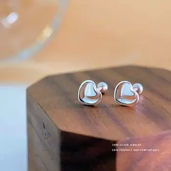 Простые серьги-гвоздики Double Love для девушек-студенток с отверстиями для ушей и гипоаллергенными серьгами