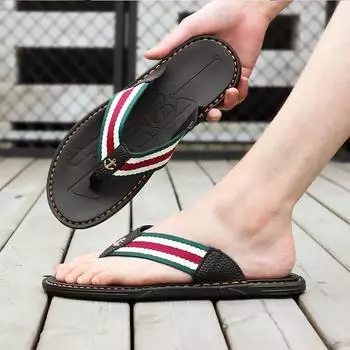 Simple flip-flops men s outdoor casual foot pins men s beach fashion cool slippers men s flat bottom cool slippers 39 красный