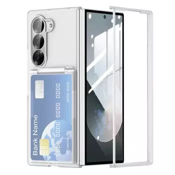 Simple Folding Bracket Card Slot Holder Clear 2pcs Phone Case For Samsung Galaxy Z Fold6 Z Fold5 Clear Shockproof Hard PC Bumper Cover Samsung Z Fold 6 чёрный