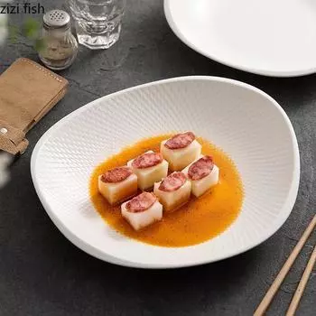 Simple Irregular Ceramic Deep Plate Creative Texture Soup Plate Salad Plates Snack Plates Hotel Molecular Food Tableware