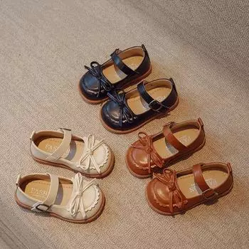 Simple Lace Bow Lolita Style Breathable Shallow Girls Hook & Loop Leather Shoes Soft 2024 Spring and Summer Japanese Style New 21 чёрный
