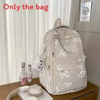 Simple Large Capacity Backpack With Butterfly And Letter Print Design For Daily White with Charm