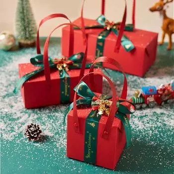 Simple Paper Christmas Gifts Bag Red Bowknot Christmas Candy Gift Box Festival Supplies Bell Gifts Wrap Handbag Gifts Box other