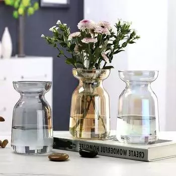 Simple Small Fresh Transparent Glass Small Vase Plating Colorful Soot Amber Single Flower Arrangement Table Decoration серый