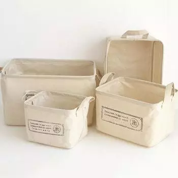 Simple Storage Basket Cotton Linen Laundry Baskets Foldable Desktop Sundries Organizer Closet Clothes Underwear Storage Box White