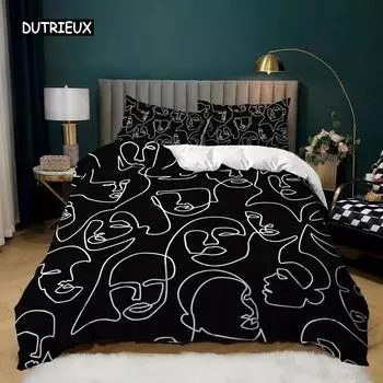 Simple Strokes Duvet Cover Set King Black Simple Strokes Twin Bedding Set Microfiber 2/3 Pcs Abstract Painting Theme Quilt Cover EU single(135x200cm)