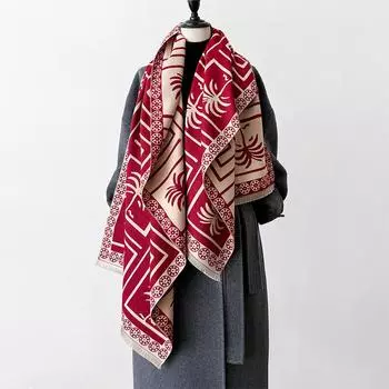 Simple Style, Big Checkered Temperament, Autumn And Winter Double-Sided Scarf, Winter High-End Warm Shawl 180cm красный