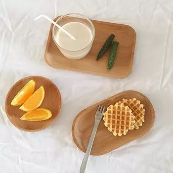 Simple Style Storage Tray Desktop Wooden Tableware Plates Kitchen Fruit Dessert Storage Tray Creative Round Oval Trays Decor AS PICTURE