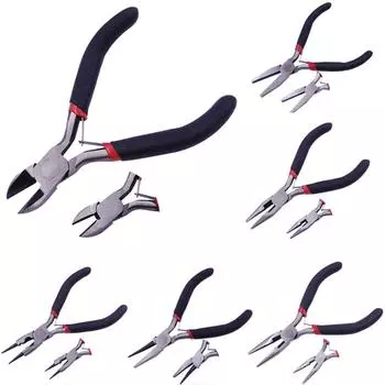 Simplicity 1 Set Short Chain-Nose pliers Pliers Hand Tools 6 Style Equipment Metal wire Jewelery Making Tool Side-Cutting Bent Nose Round 118*80mm