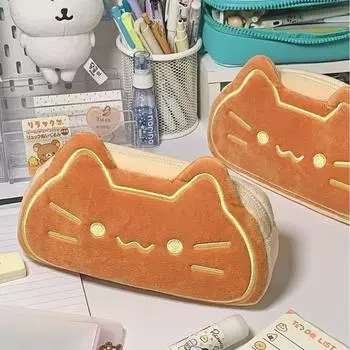 Simplicity Plush Pencil Case Cat Print Pen Organizer Bag Pen Storage Bag Office School Supplies жёлтый