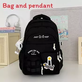 Simplified And Cake Letter Printed Student Casual Backpack With Plueh Pendant